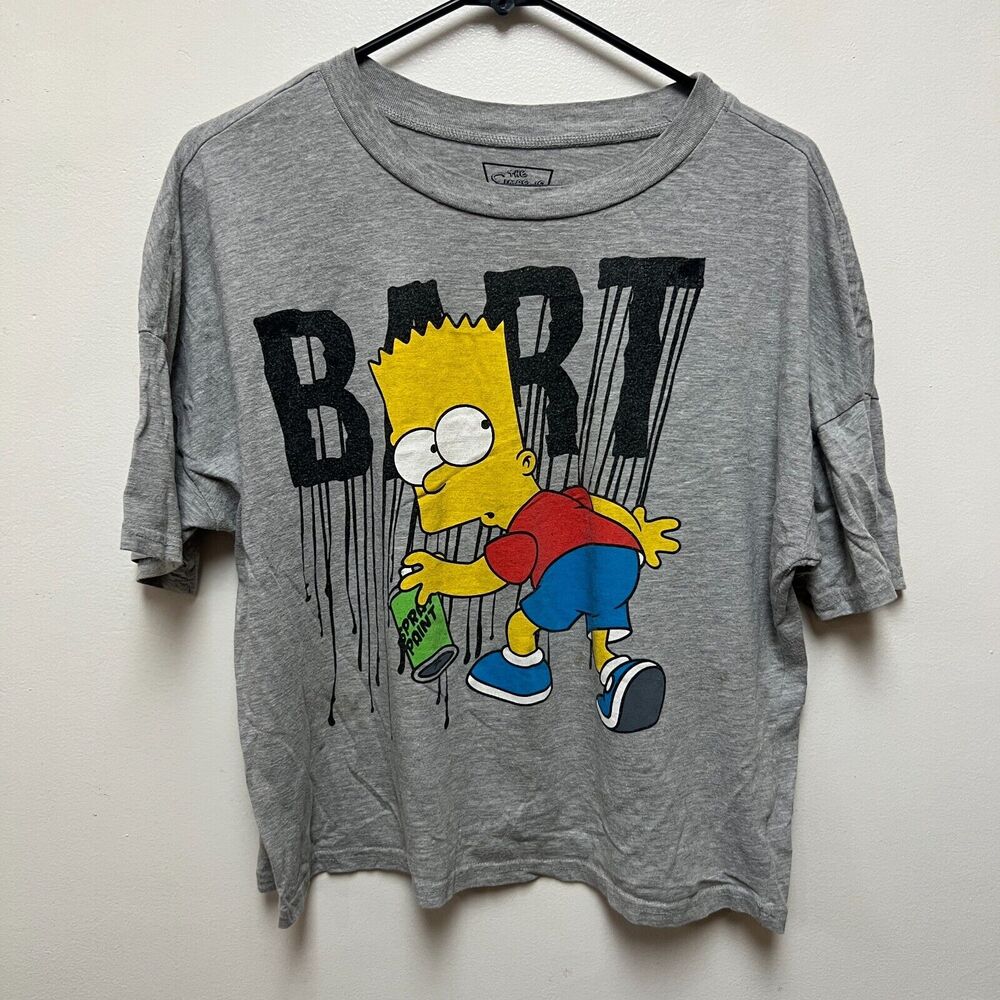 The Simpsons Bart Spray paint Can Troublemaker Retro womens gray size large 2013